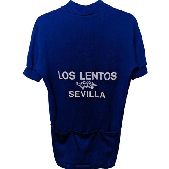 Vtg Sancheski Cycling Jersey Sz Small Blue 1/4 Zip Wool Hole at Shoulder Seam - Picture 2 of 13